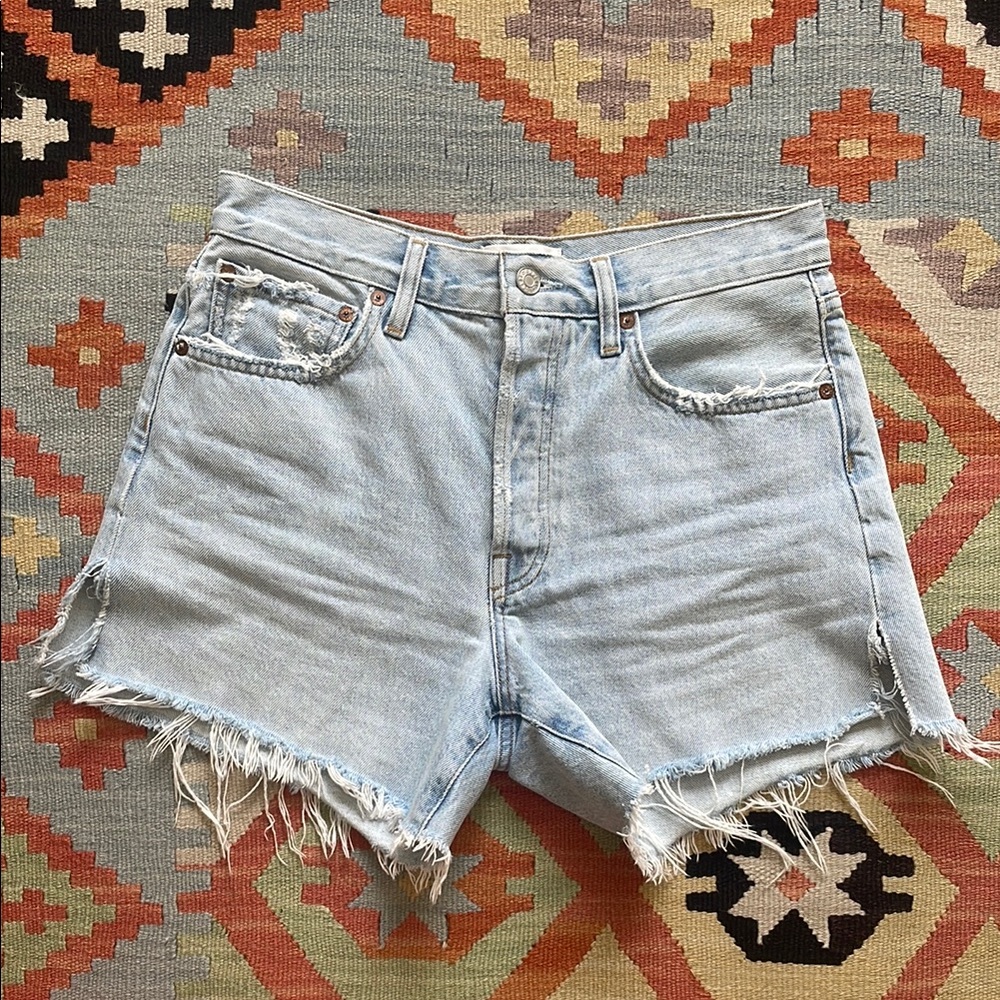 AGOLDE Frayed Light Blue Denim Shorts